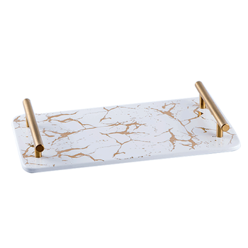 Rectangle Marble Grain Cheese Board with Brushed Ti-Gold Stainless Steel Handle